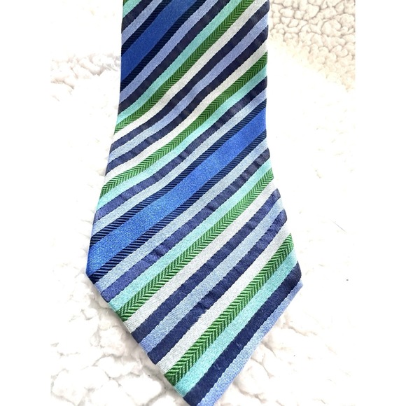 Missoni 100% Silk Neck Tie Blue Green Stripe‎ Italy - Picture 1 of 7